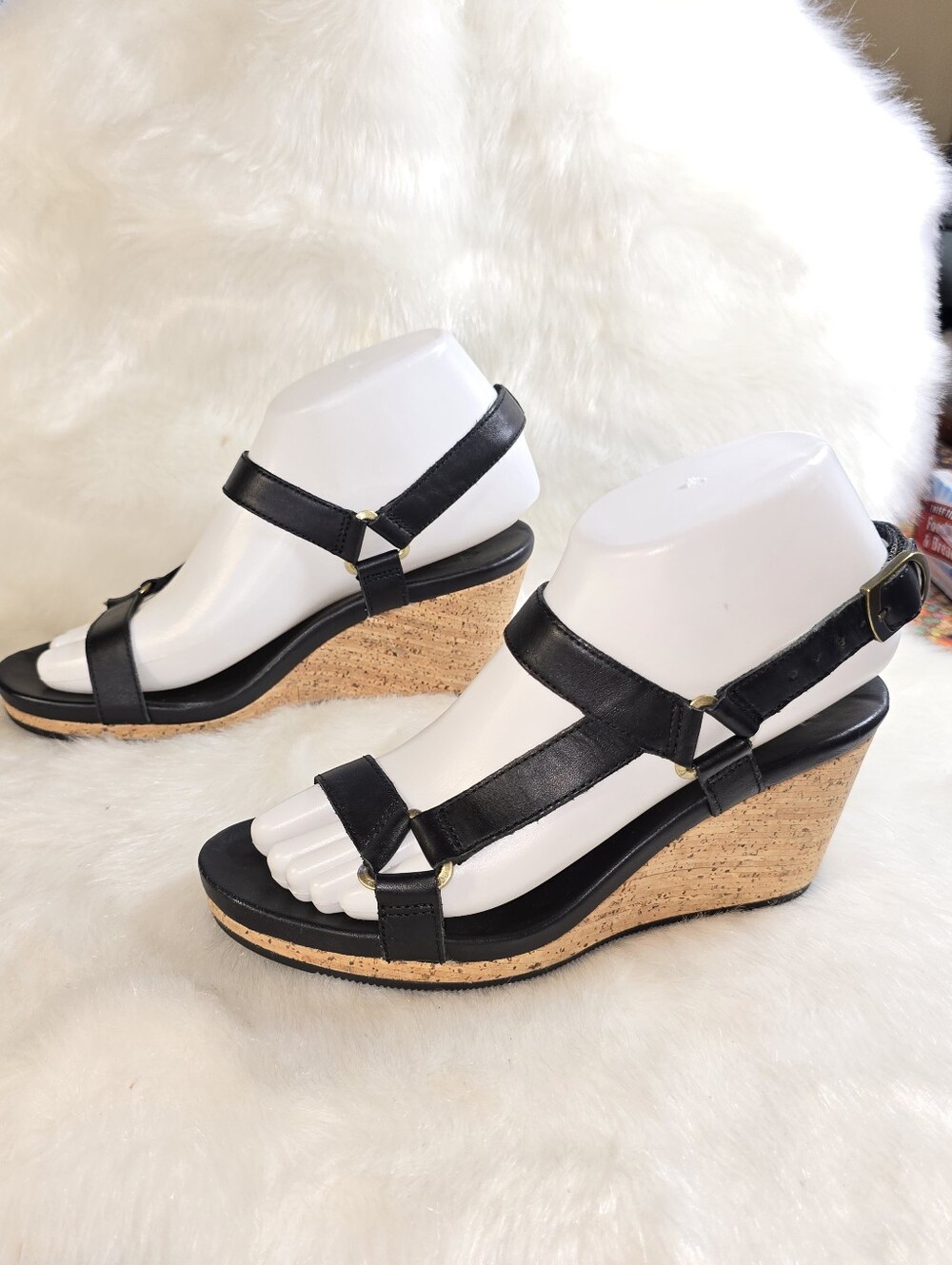 Teva Arabelle Universal Womens Leather Black Cork Wedge Sandals